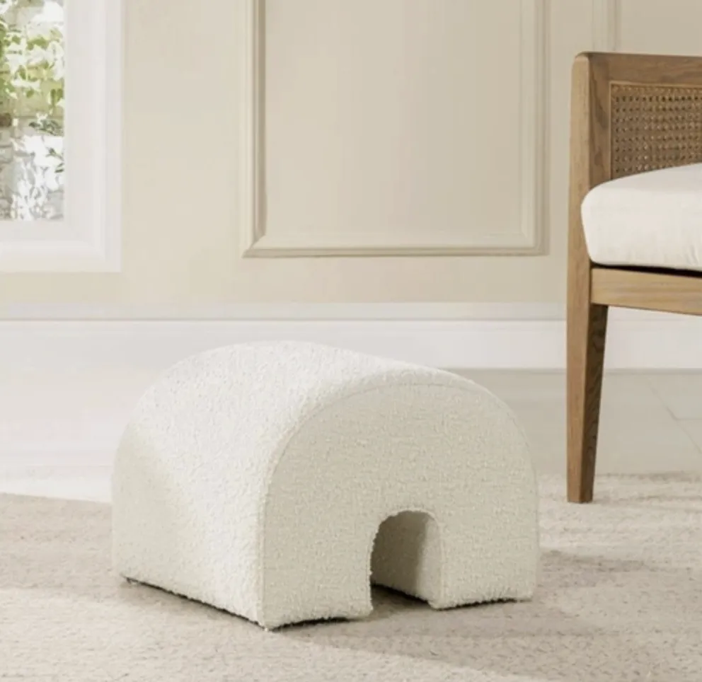 Ennifer Taylor Home Bridge 15" Arched Upholstered Footstool Ottoman Ivory White Boucle