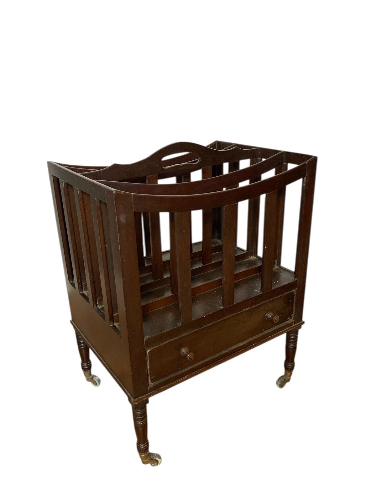 Antique Mahogany Canterbury Magazine Or Paper Rack Single Drawer