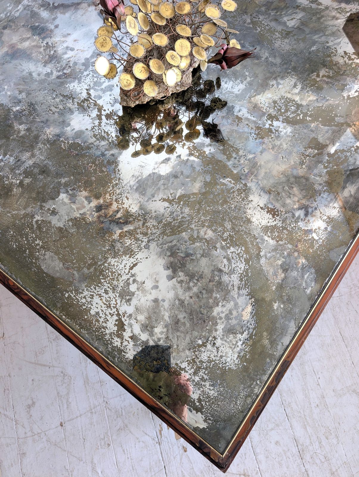 Large Vintage Mid Century Macassar Coffee Table, Eglomise Glass Top, Italy 1970s photo Furniture