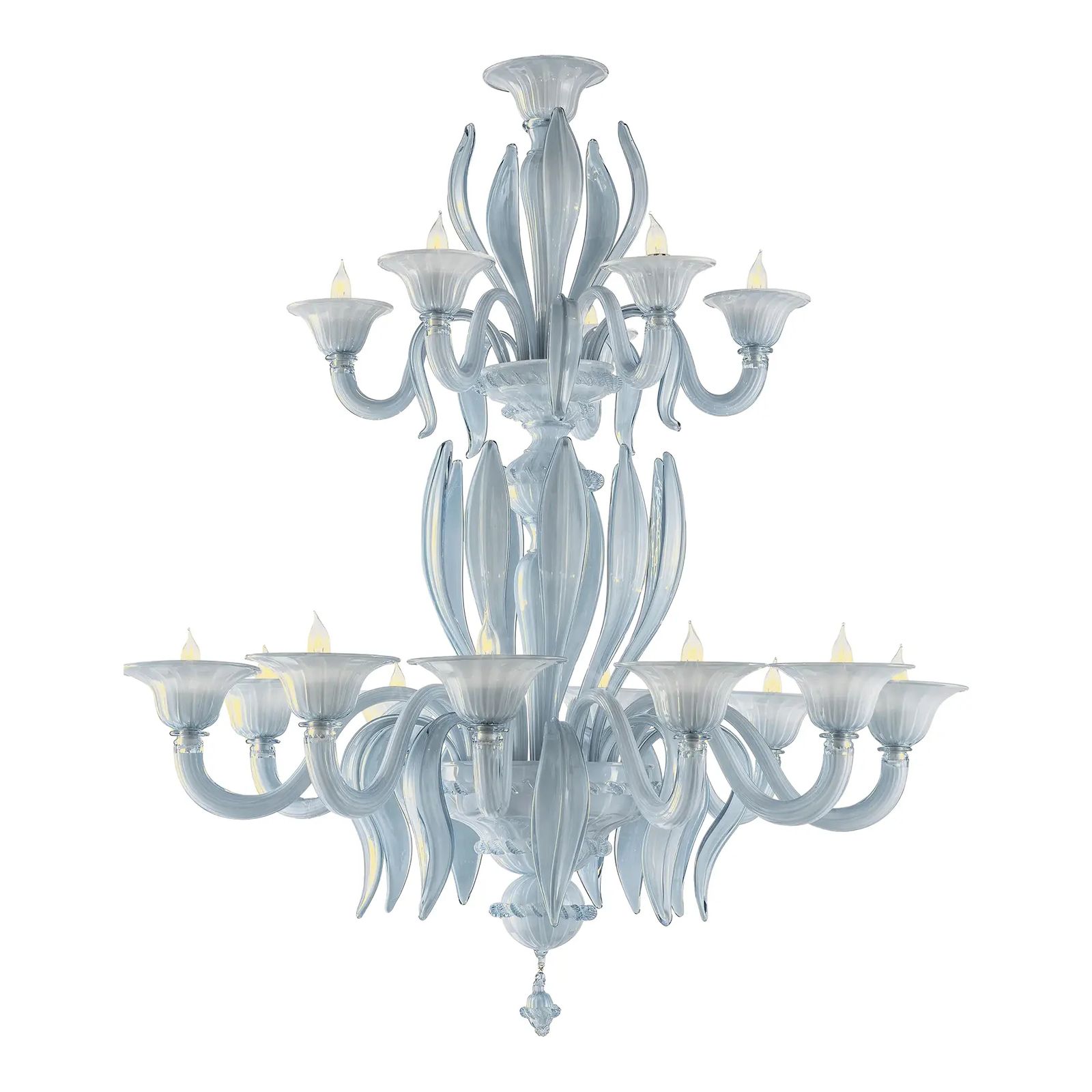 Contemporary Mid Century Modern Venetian Azure Style Murano Glass Chandelier With Leaves photo Lighting