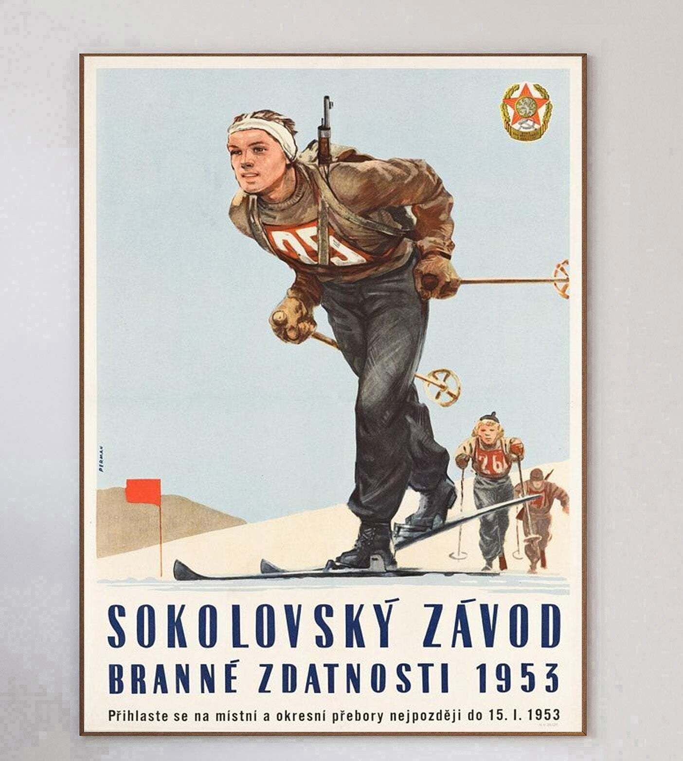 1953 Sokolovský Závod Winter Biathlon Hungary Original Vintage Poster photo 752.0