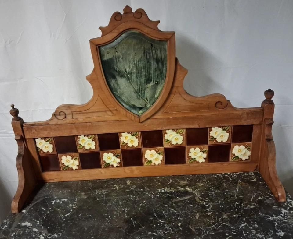 photo for sale Antique Wash Stand With Marble Top And A Tarnished Mirror On Castors