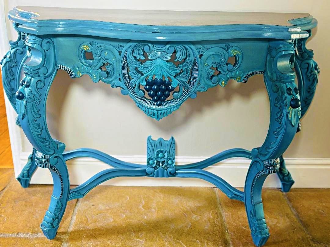 Furniture Mid Century Rococo Style Hand Painted Console photo