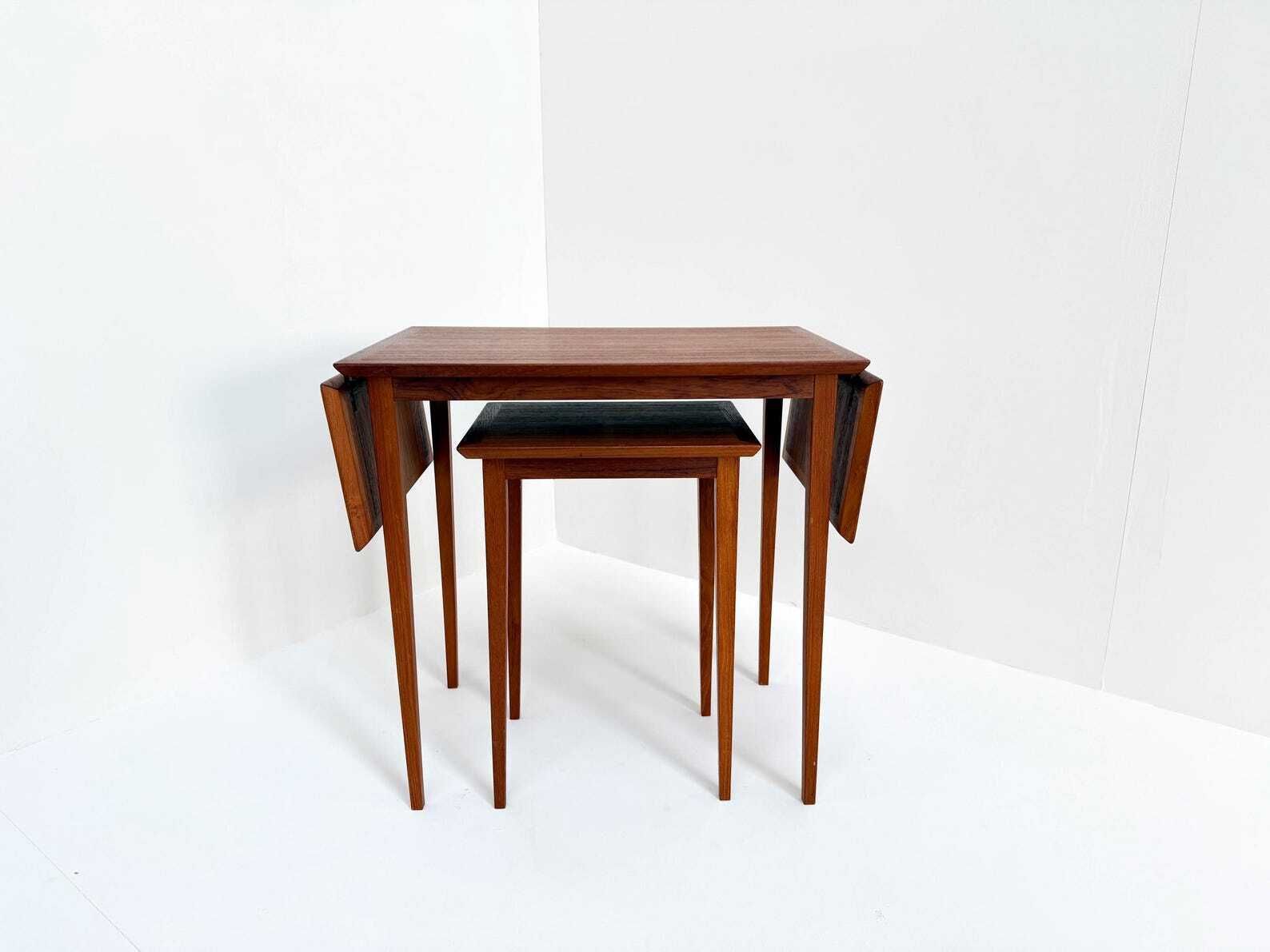 Vintage Scandinavian Nesting Table Set With Extendable Design (Set Of 2), Denmark 1960s