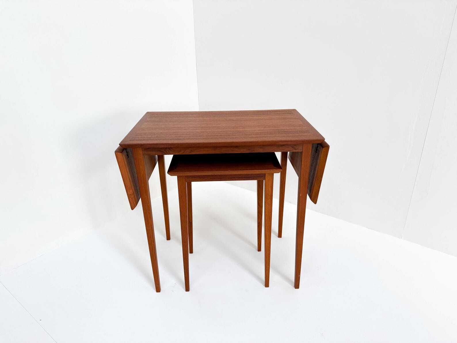 photo for sale Vintage Scandinavian Nesting Table Set With Extendable Design (Set Of 2), Denmark 1960s
