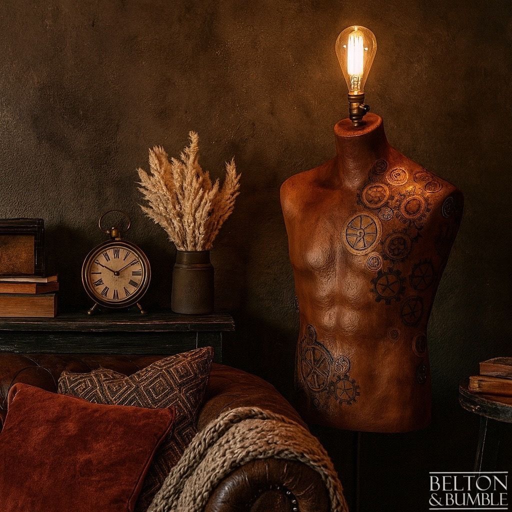 Steampunk Mannequin Floor Lamp With Black Wooden Stand