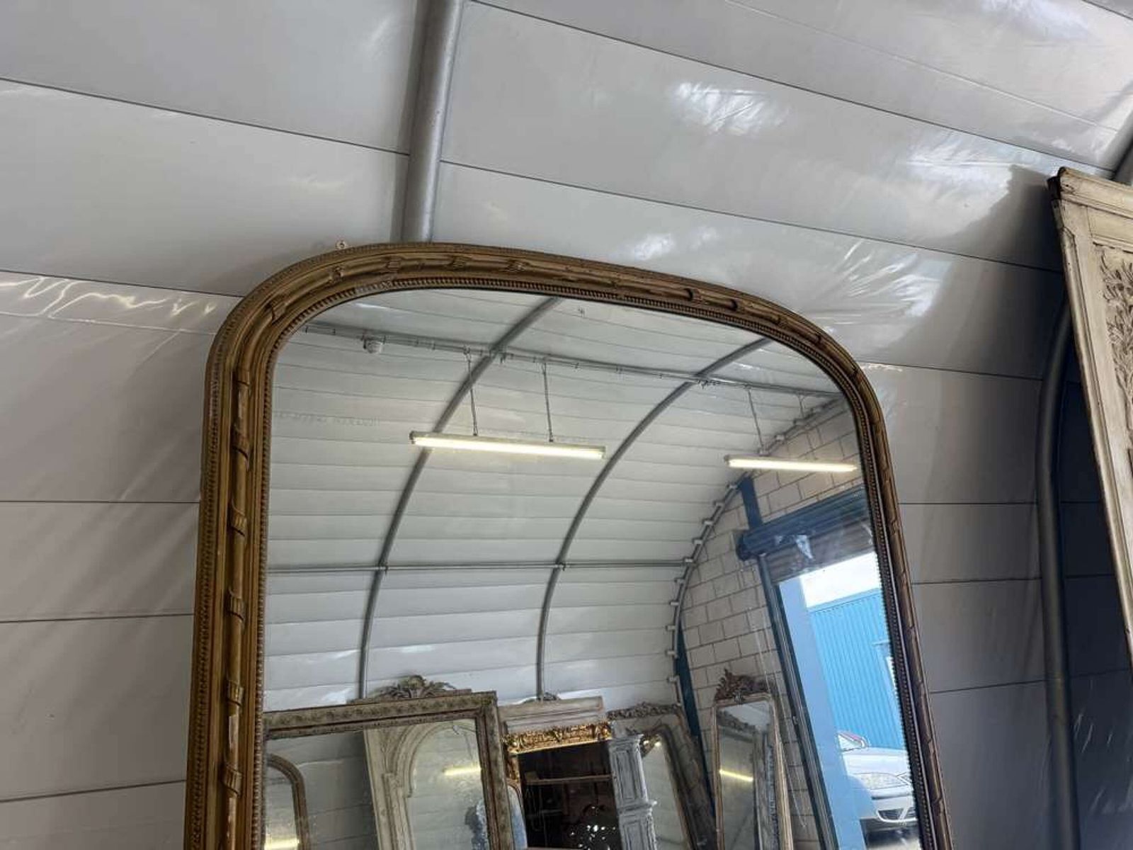 An Exceptional Extra Large Antique English 19th C Arched Top Overmantlle Mirror. photo furniture