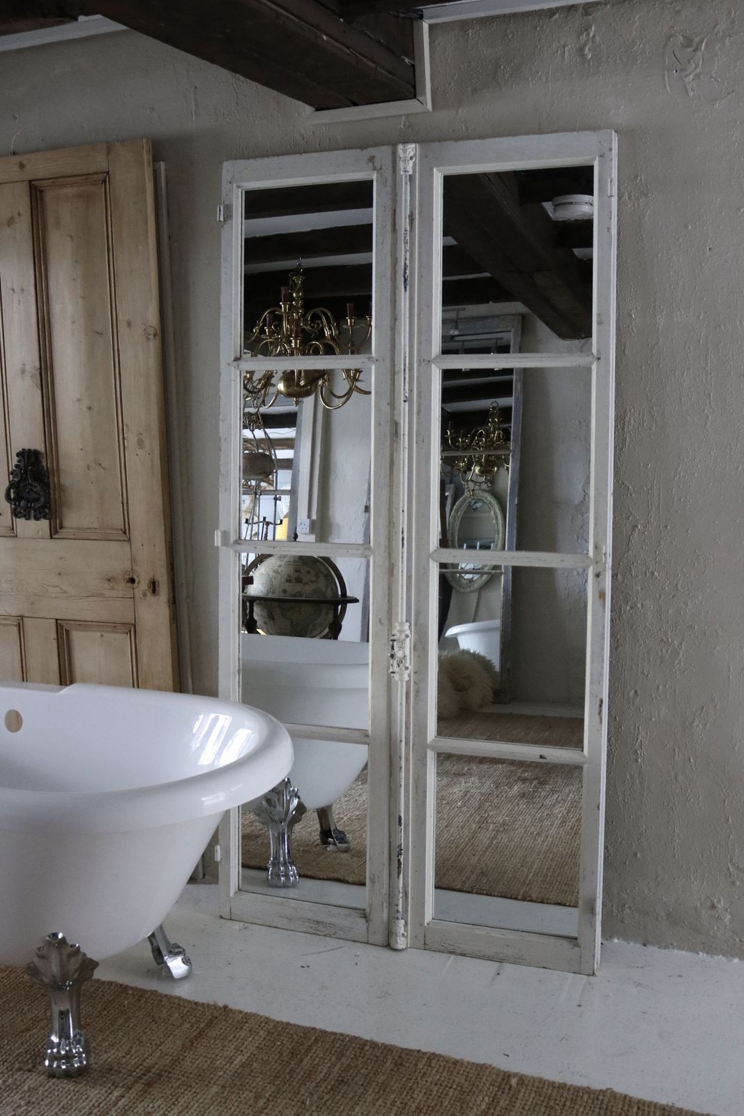 700.0 Pair Full Length Antique French Mirror Doors Floor Standing Ideal For Bedroom / Bathroom photo