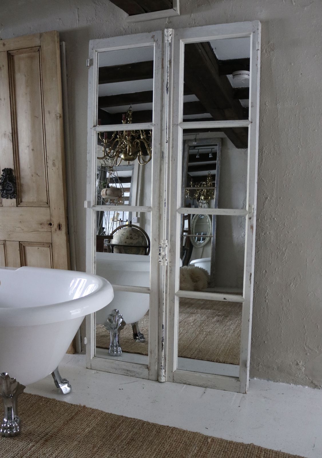 photo vintage Pair Full Length Antique French Mirror Doors Floor Standing Ideal For Bedroom / Bathroom