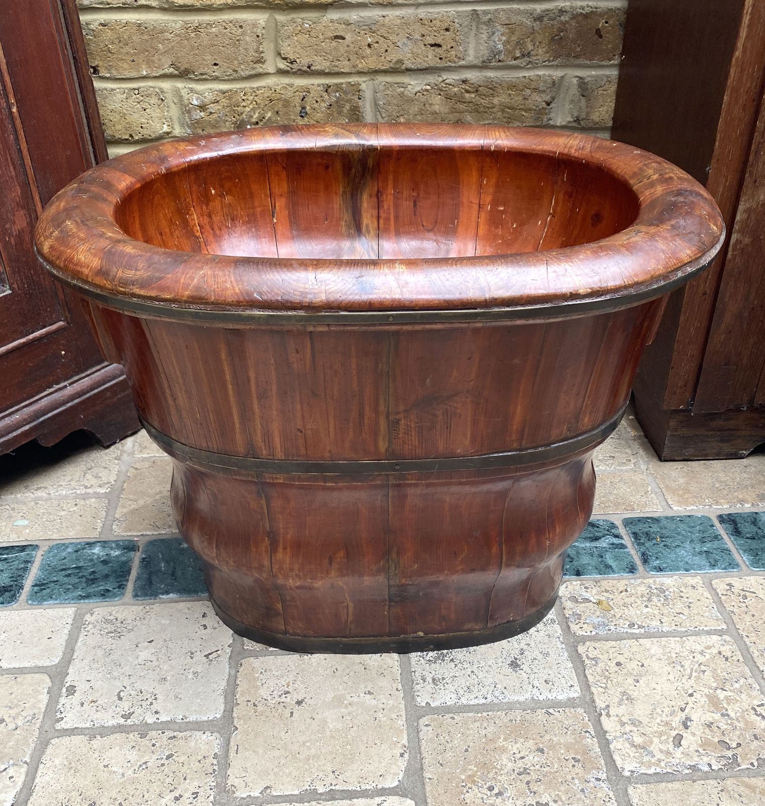 Antique 19th Century  Chinese Elmwood  Baby Bath Banded With Brass photo furniture