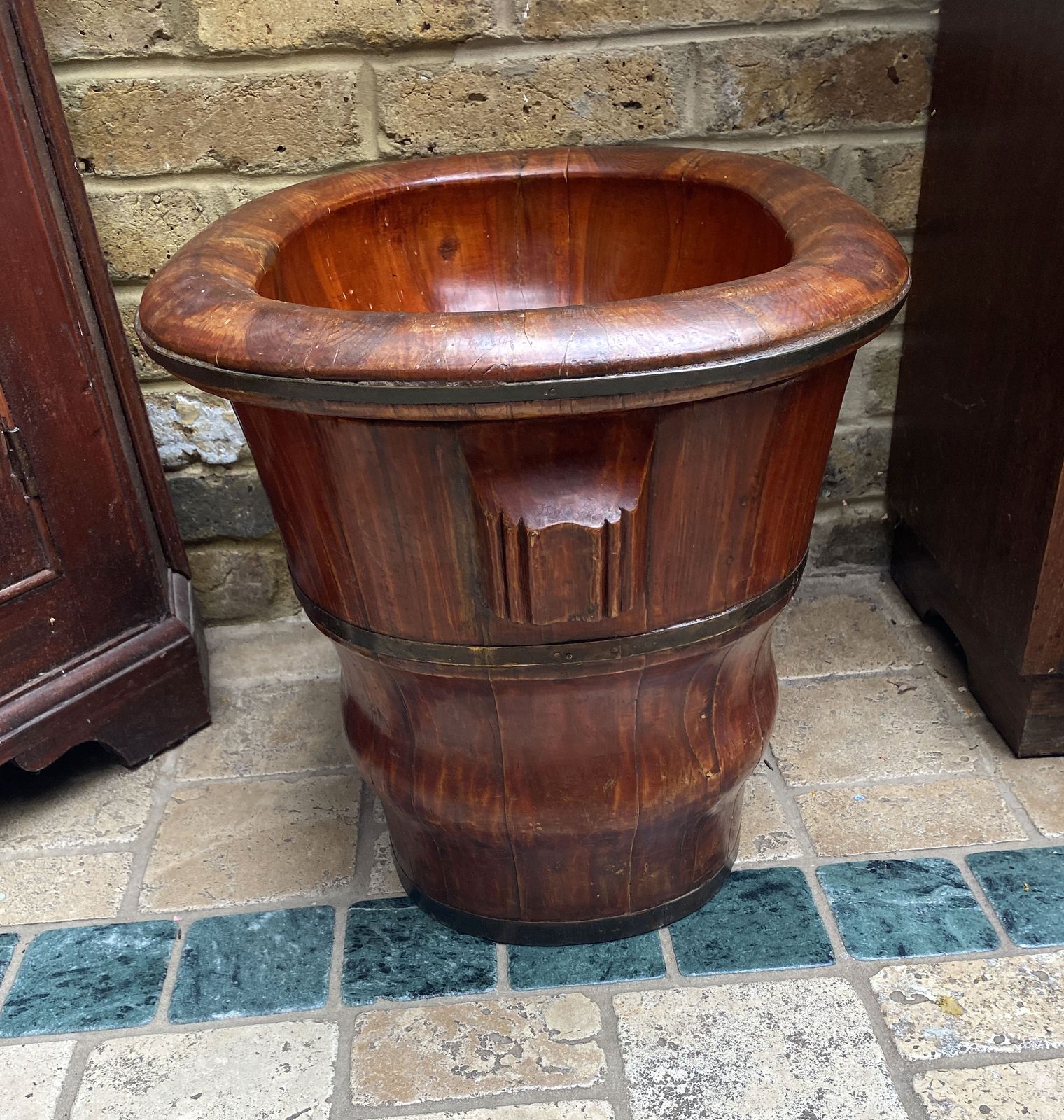 Antique 19th Century  Chinese Elmwood  Baby Bath Banded With Brass photo for sale