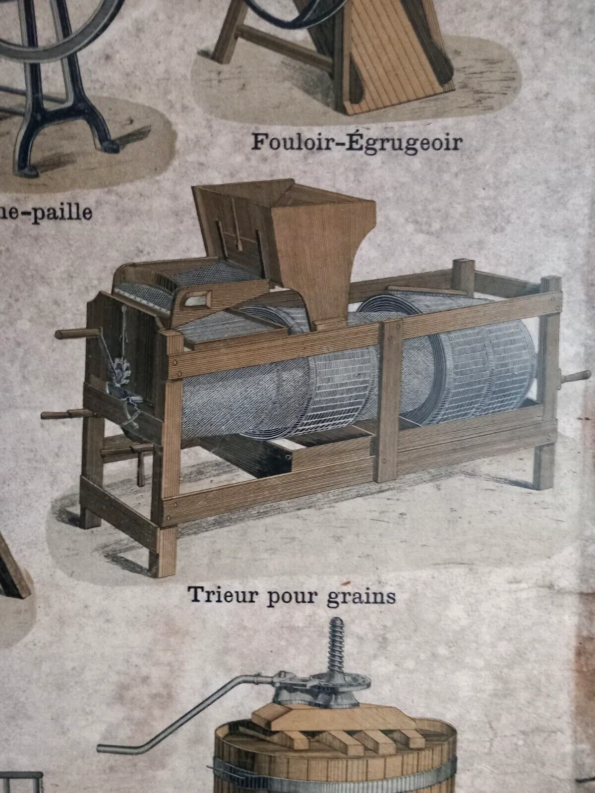 French Teaching Poster 1950s Agricultural Machinery Large Size Wall Chart photo Art