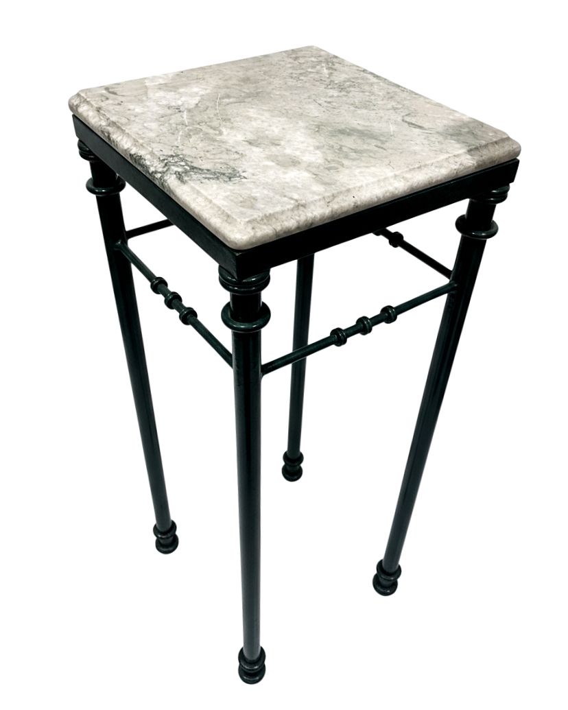 Tall French Victorian Green Metal & Marble Stand photo vintage
