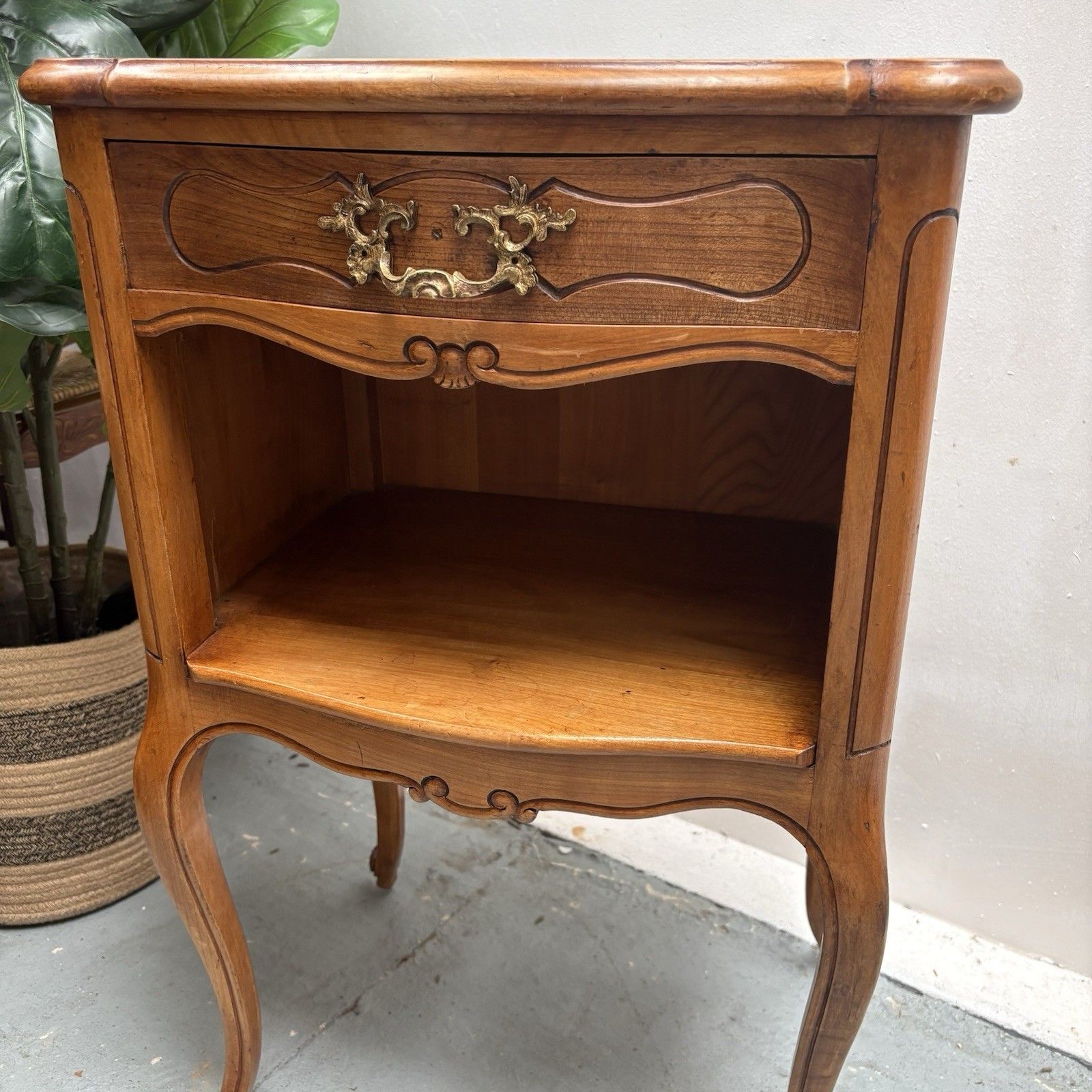 Vintage French Louis XV Style Parquetry Top Cherry Wood Bedside Table “Chevet” photo 145.0