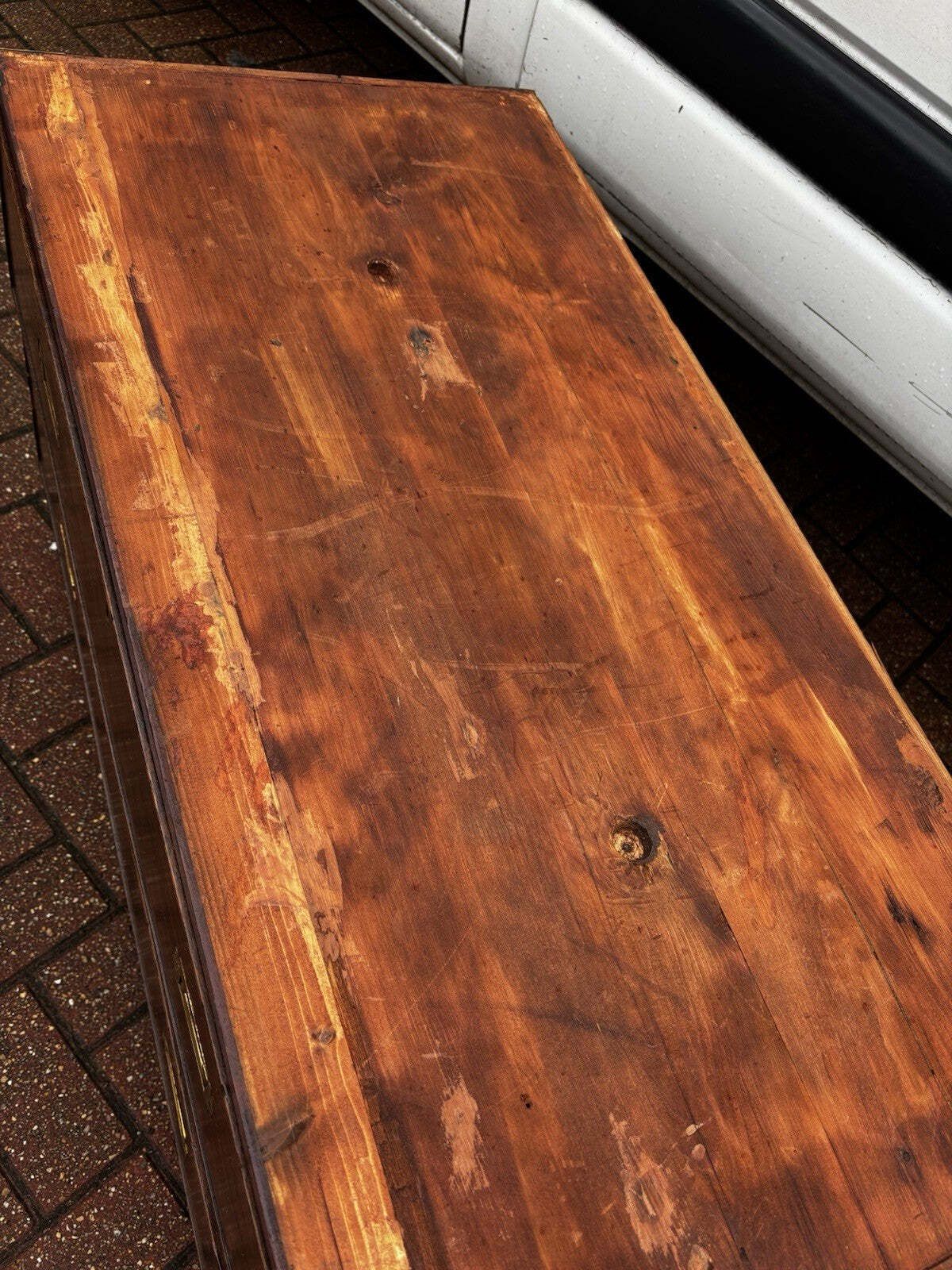 1350.0 Victorian Campaign Chest. Superb Patina, Fine Proportions, Splits In 2 Pieces. photo