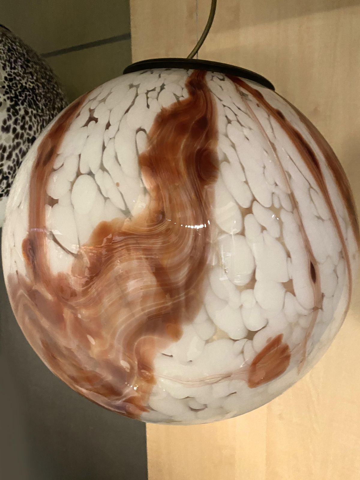 Contemporary Milky White Spot With Brown Sphere Pendant In Murano Glass photo buy