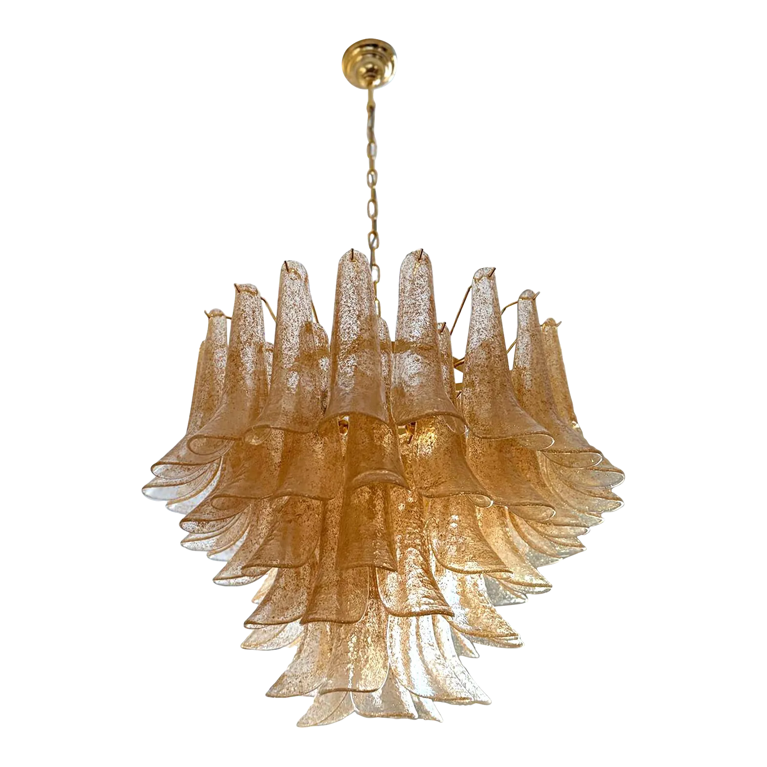 Contemporary Clear And Gold “Petali Selle” Murano Glass Chandelier In Mazzega Style