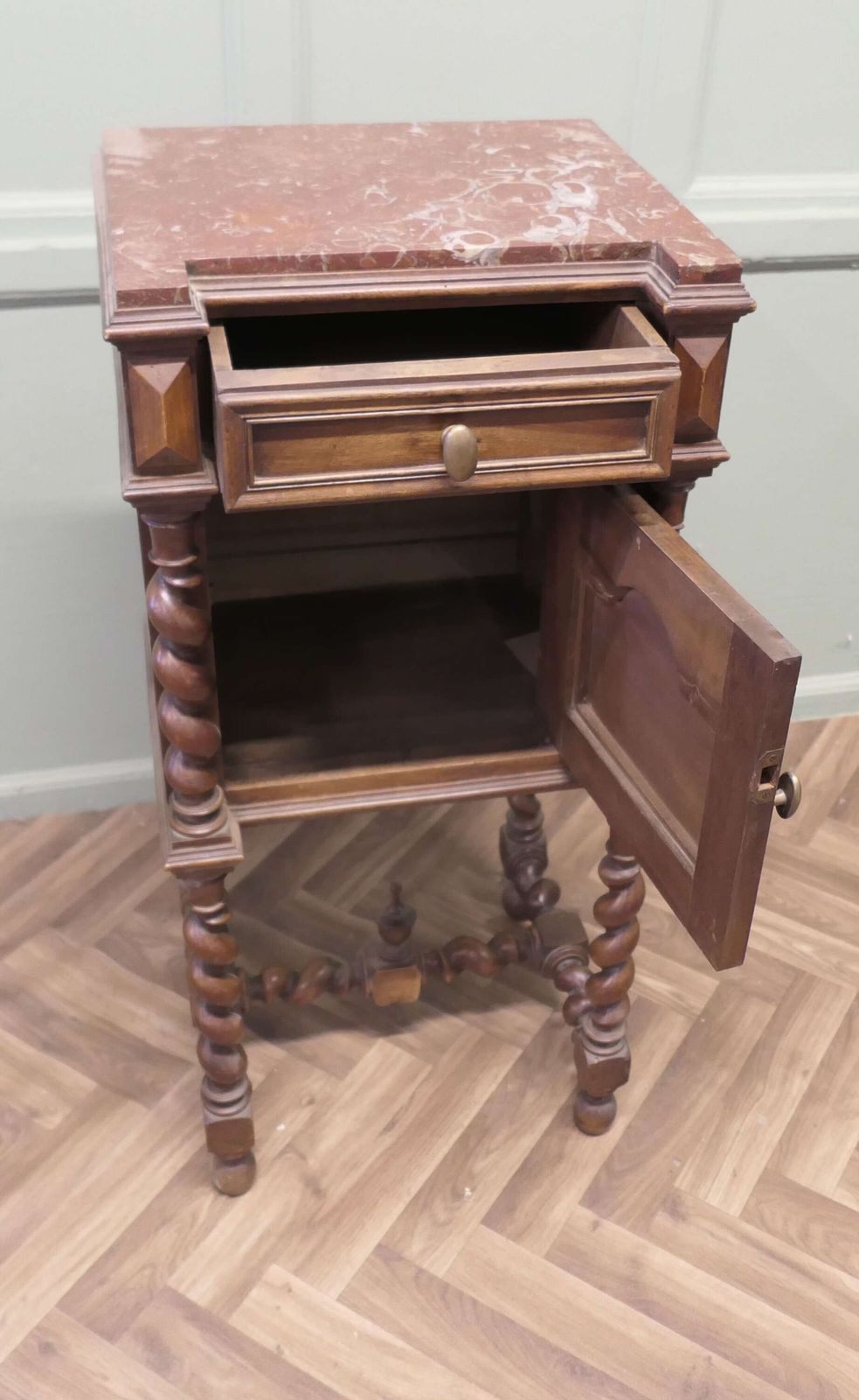 French Walnut Barley Twist Night Table Or Side Cupboard This Is A Very Attractive Piece O photo vintage