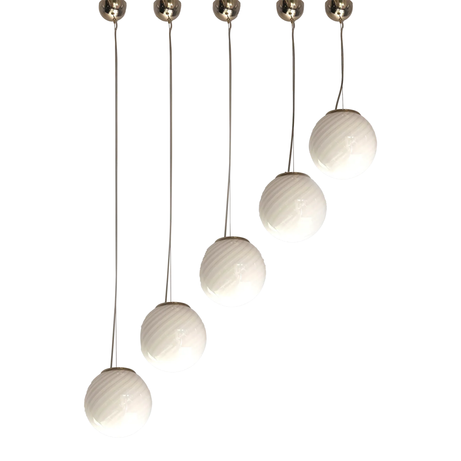 Contemporary Milky White Sphres Murano Glass Pendant   Set Of 5