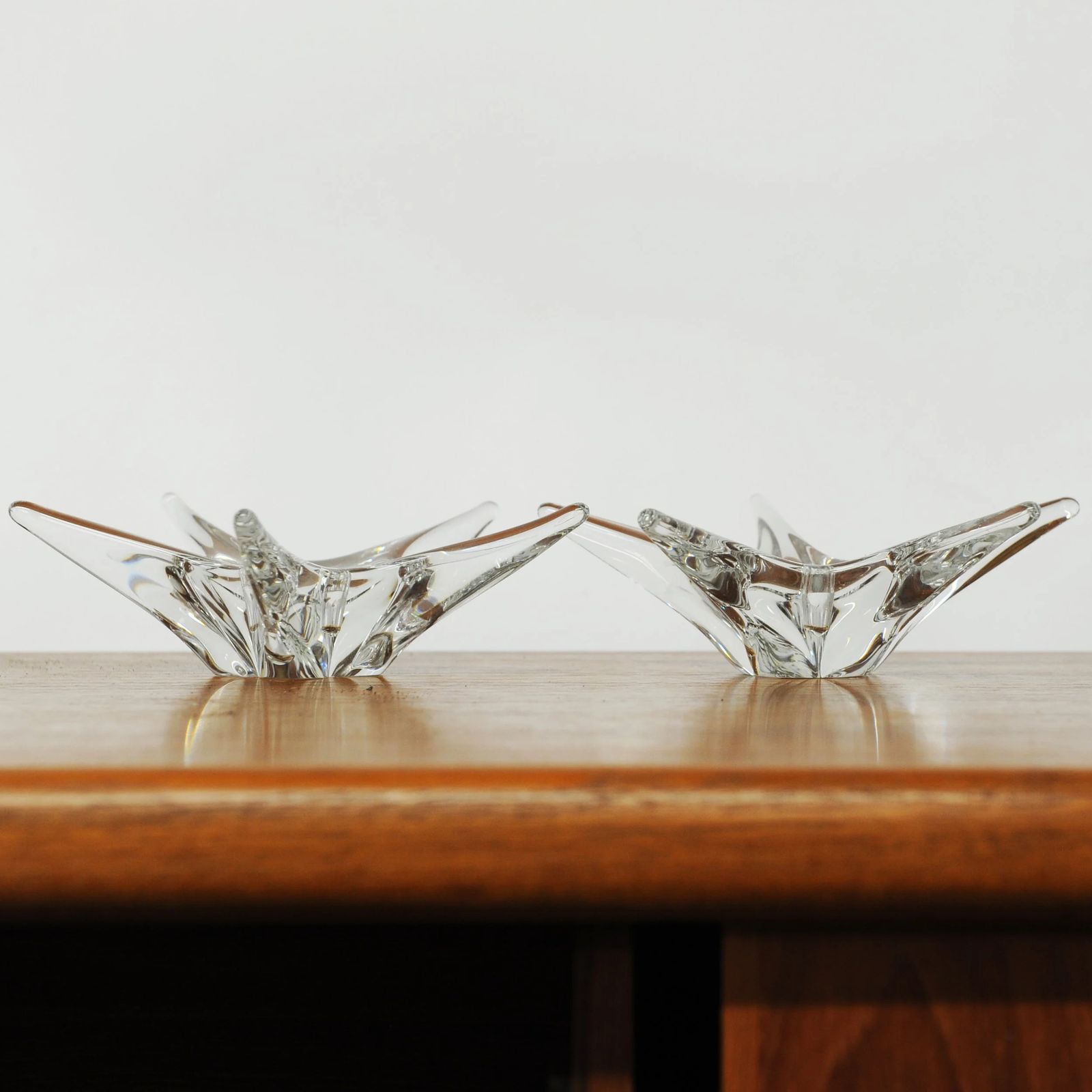 Pair Of Signed Star Shaped Crystal Candlestick Holders By Daum France, 1970s photo furniture