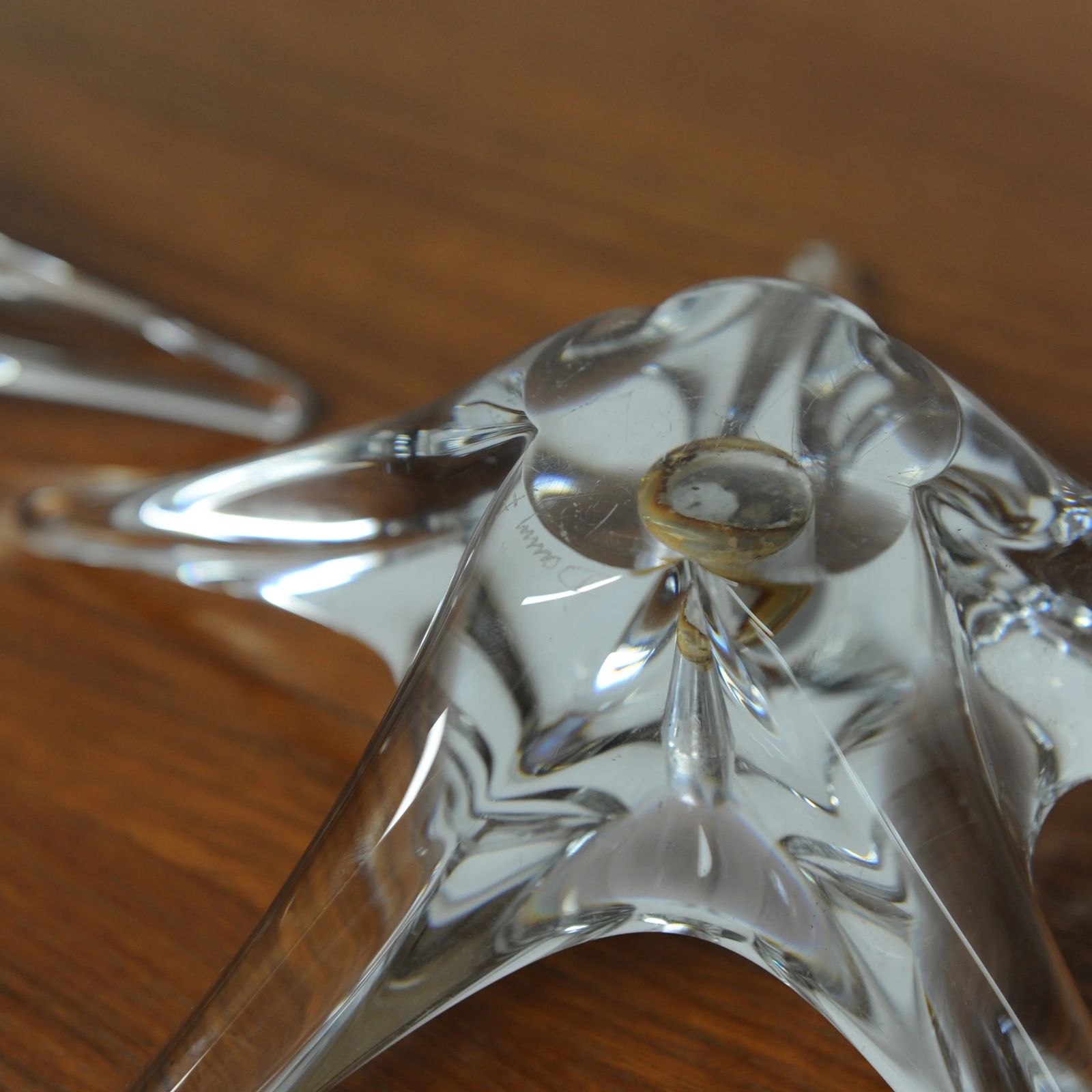 Pair Of Signed Star Shaped Crystal Candlestick Holders By Daum France, 1970s photo vinterior