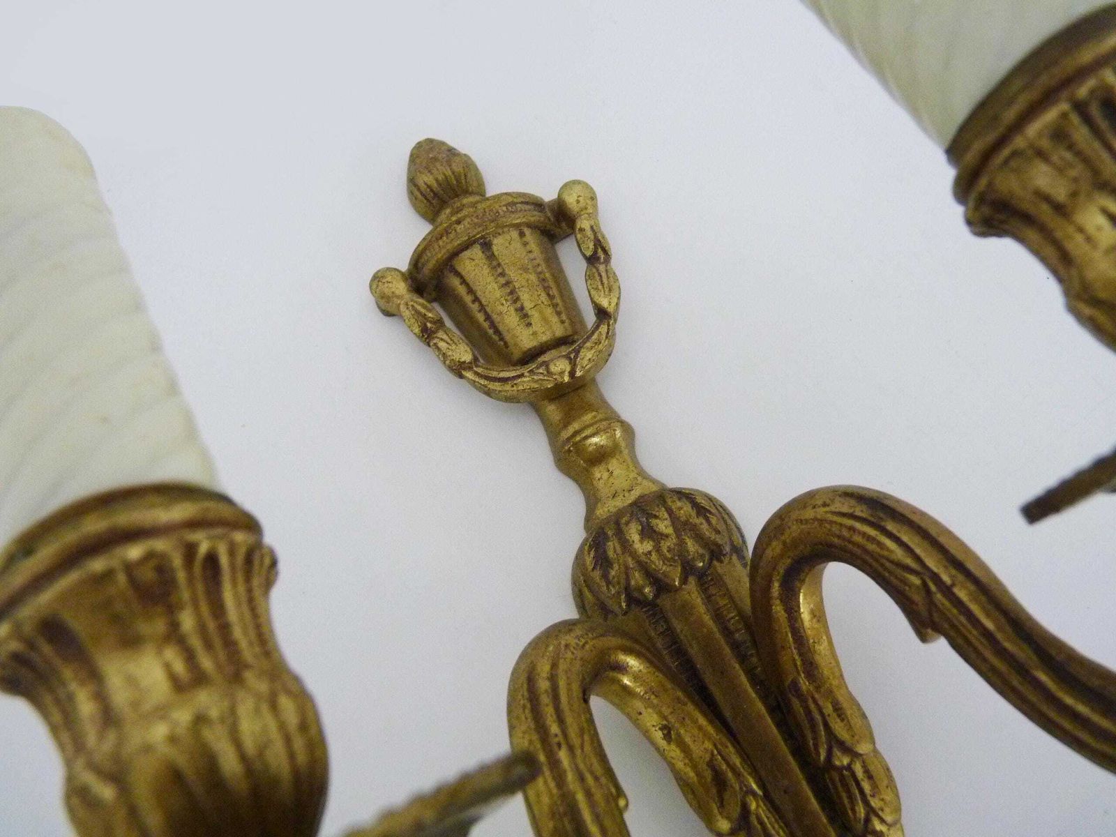 Antique Pair Of Bronze Firepot Wall Sconces With Two Candles. photo buy