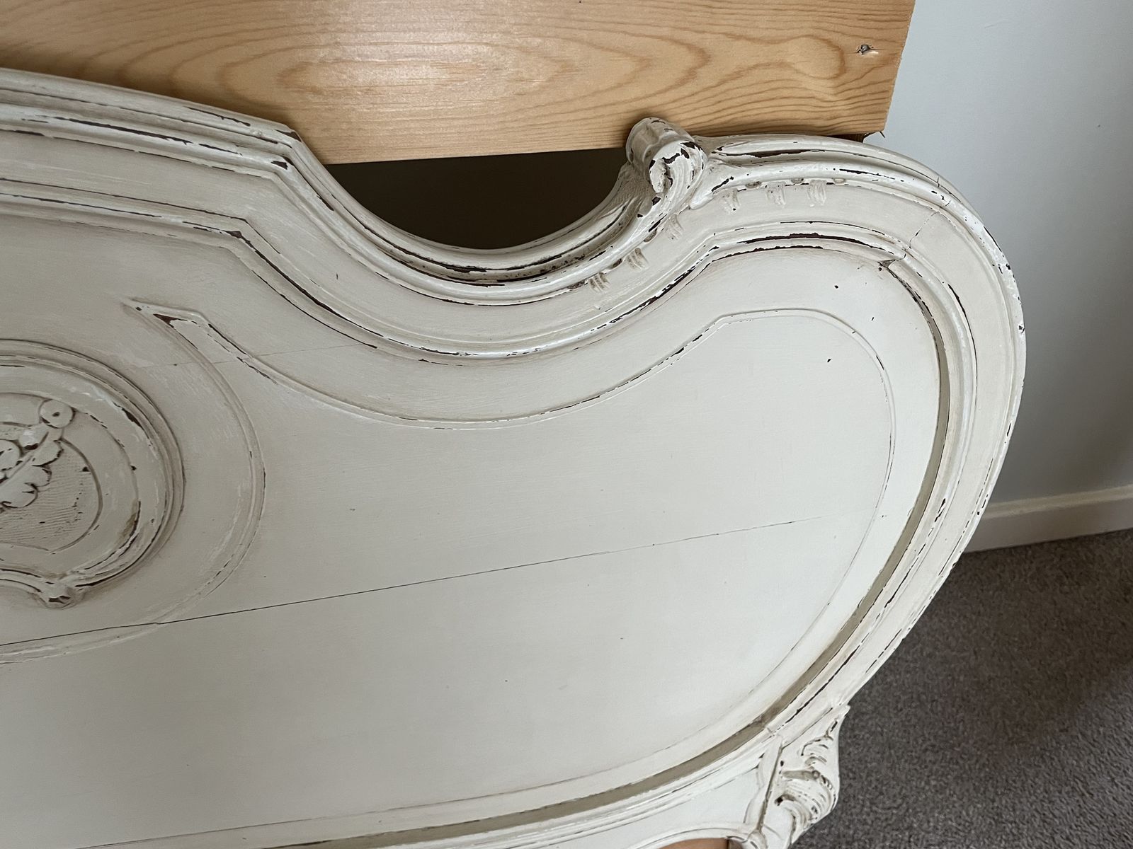 Antique French Louis XIV Style Double Bed   Cream Distressed photo Furniture