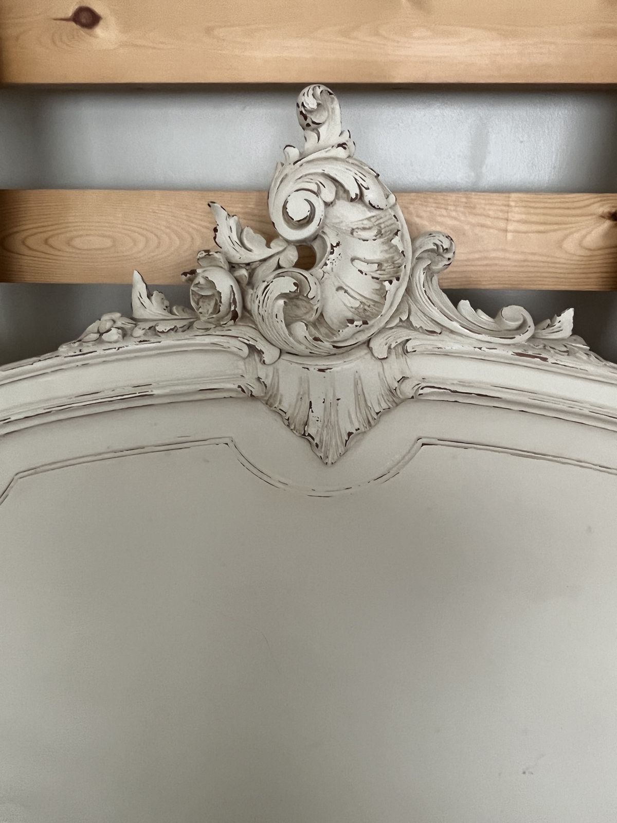 Antique French Louis XIV Style Double Bed   Cream Distressed photo 350.0