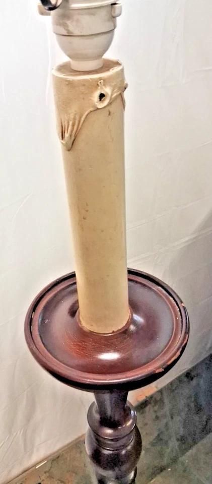 Antique Mahogany Floor Lamp With Original Shade And Candle Moulded Bulb Holder photo furniture