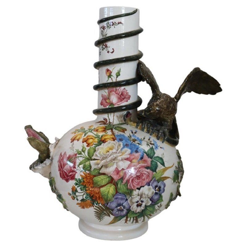 Ceramic Vase With Relief Figures Of Eagle And Crocodile, Early 20th Century