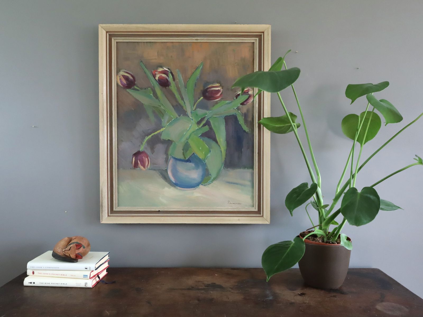 Tulips In A Blue Vase Oil Painting photo for sale