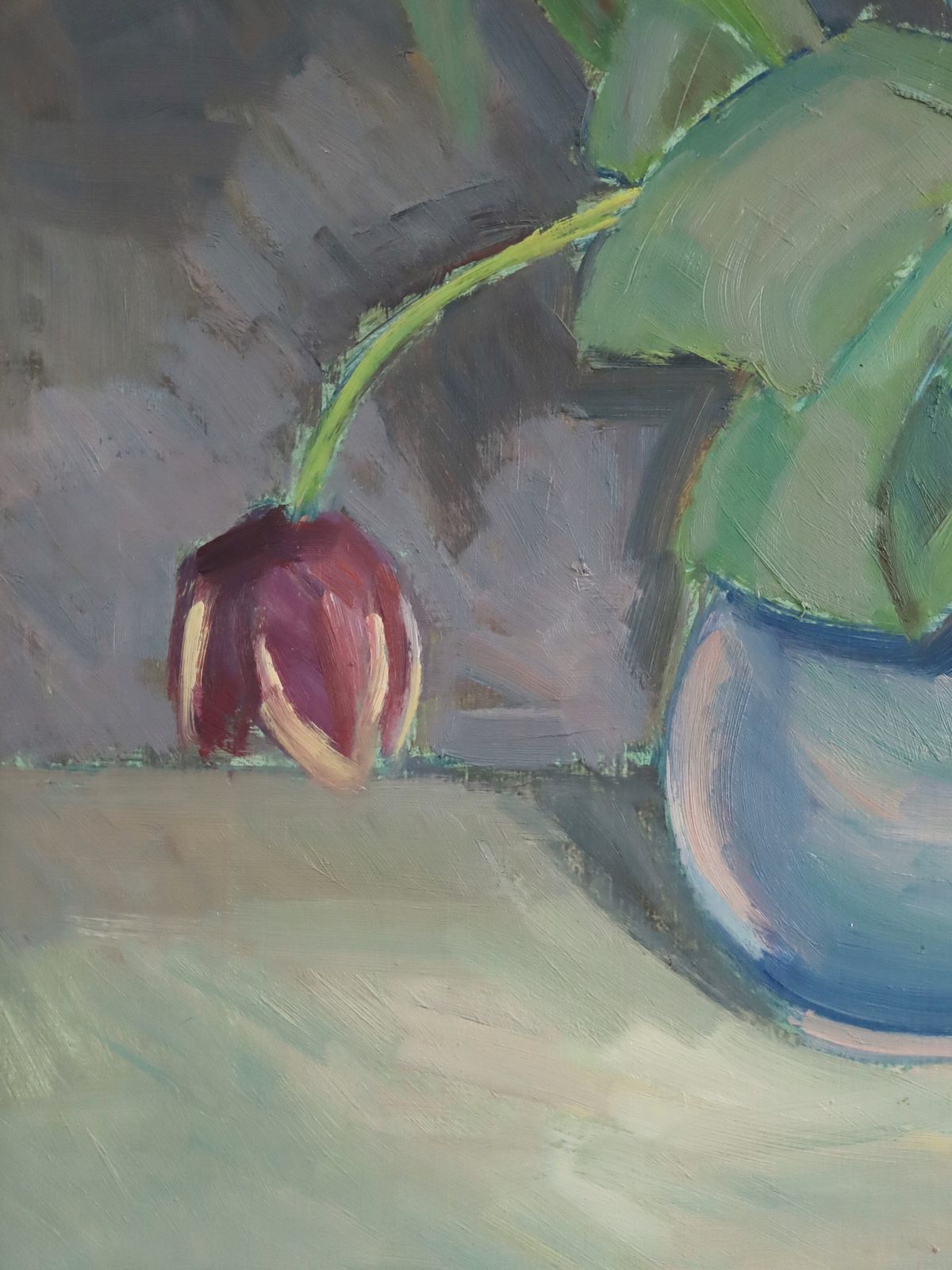 Art Tulips In A Blue Vase Oil Painting photo