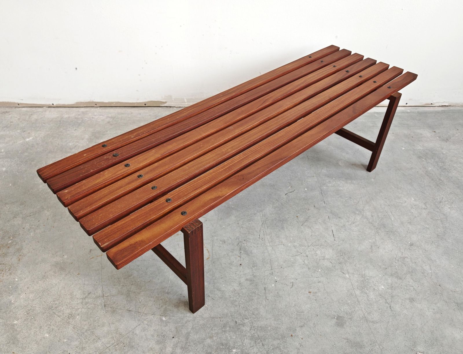 Furniture Mid Century Modern Bench In Solid Teak, Denmark 1960s photo