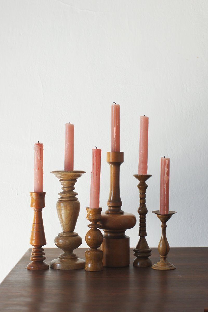 Scandinavian Wooden Candleholders, Set Of 6 photo for sale