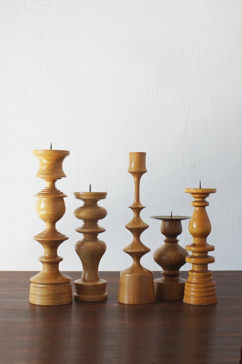 Scandinavian Wooden Candleholders, Set Of 5 photo furniture