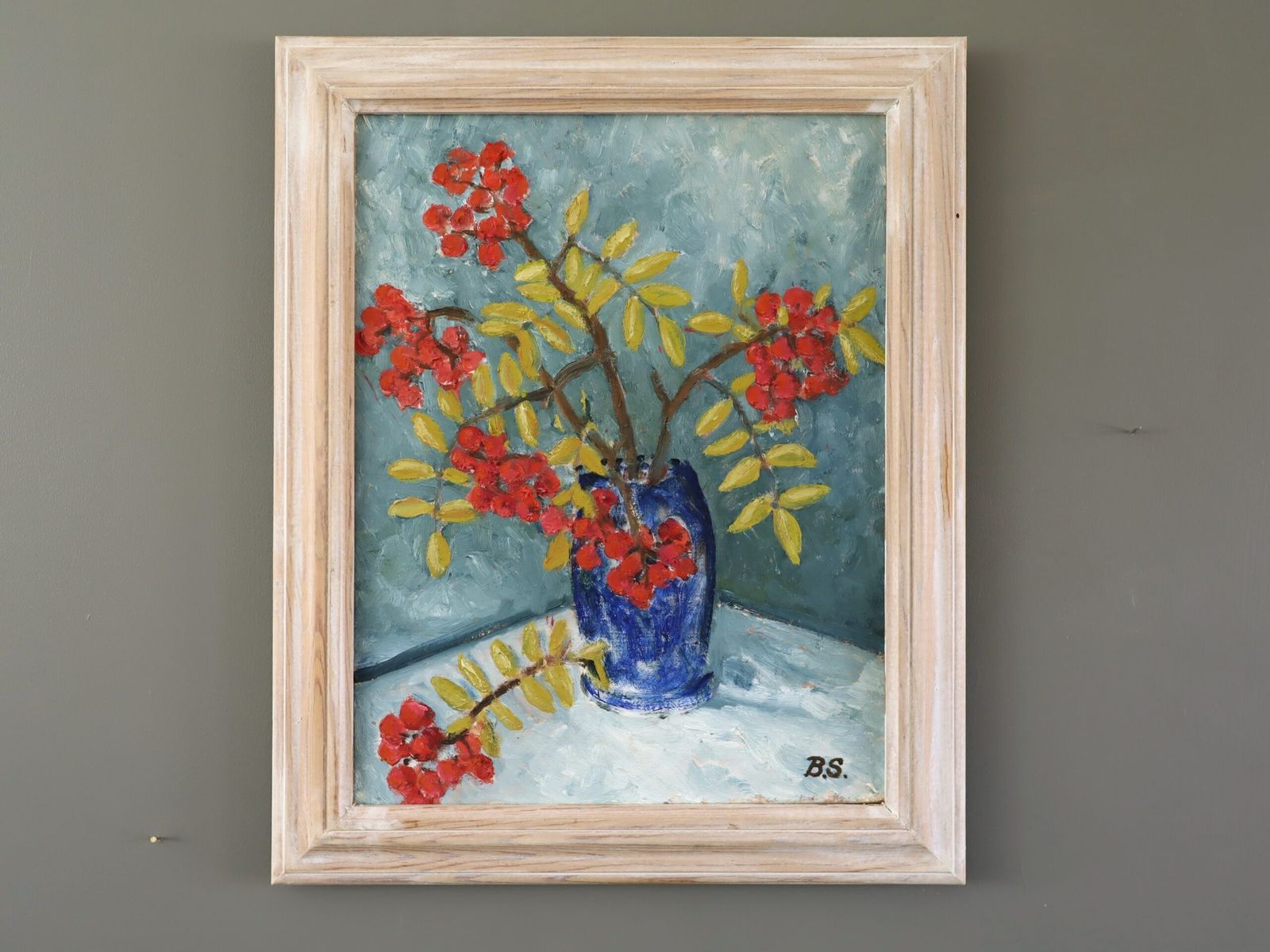 Oil Painting Red Rowan Berries