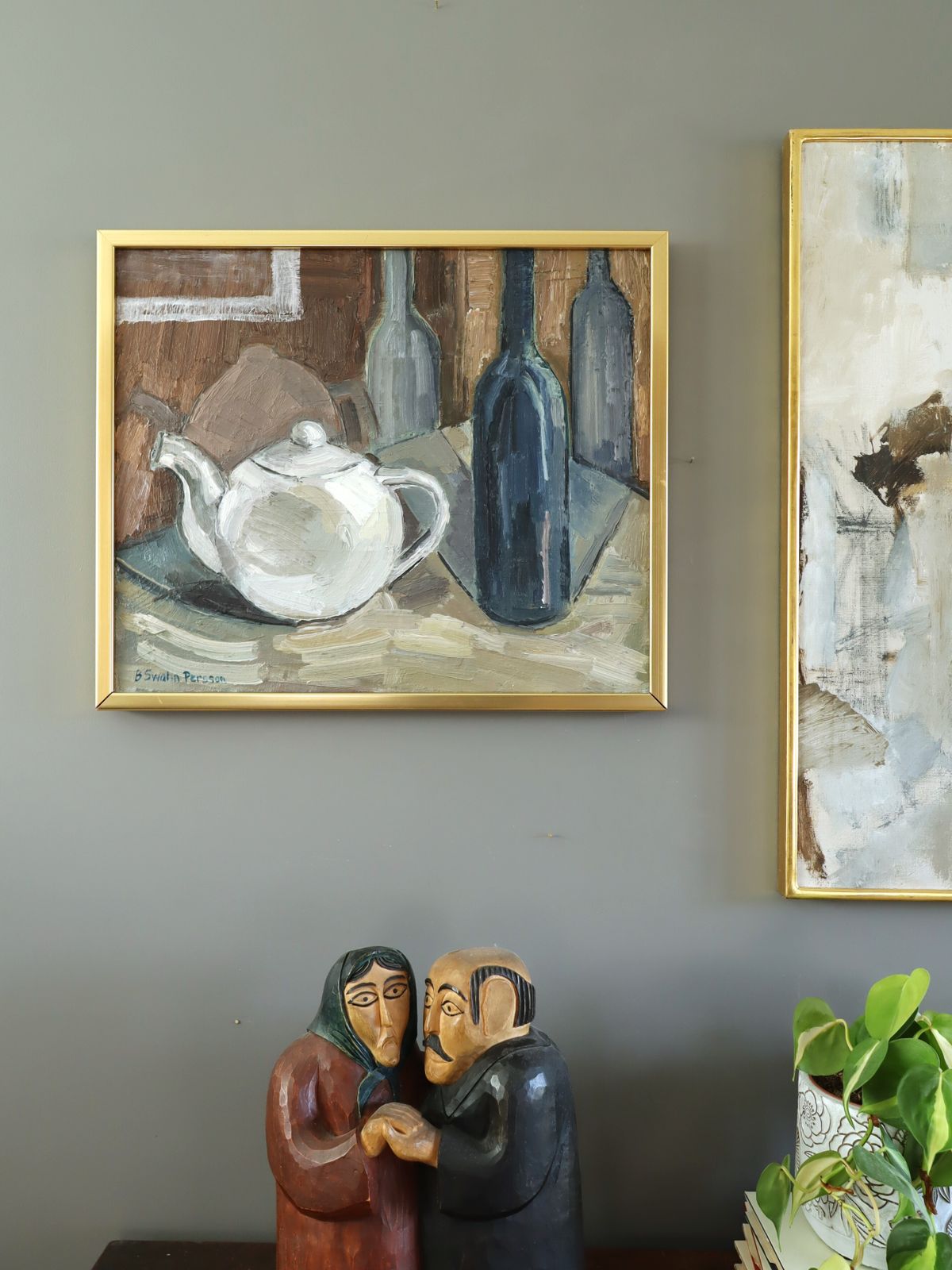 Teapot & Bottles Oil Painting, Mid 20th Century photo Art