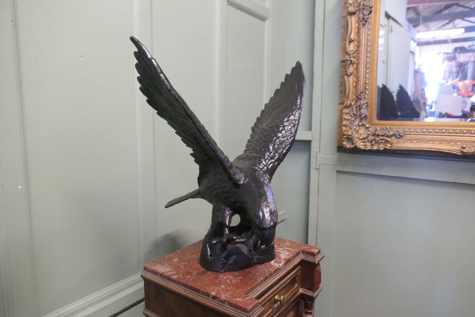 Pair Of Large Old Iron Eagle Statues Or Pillar Caps A Pair Of Large Old Weathered Eagle photo 1500.0