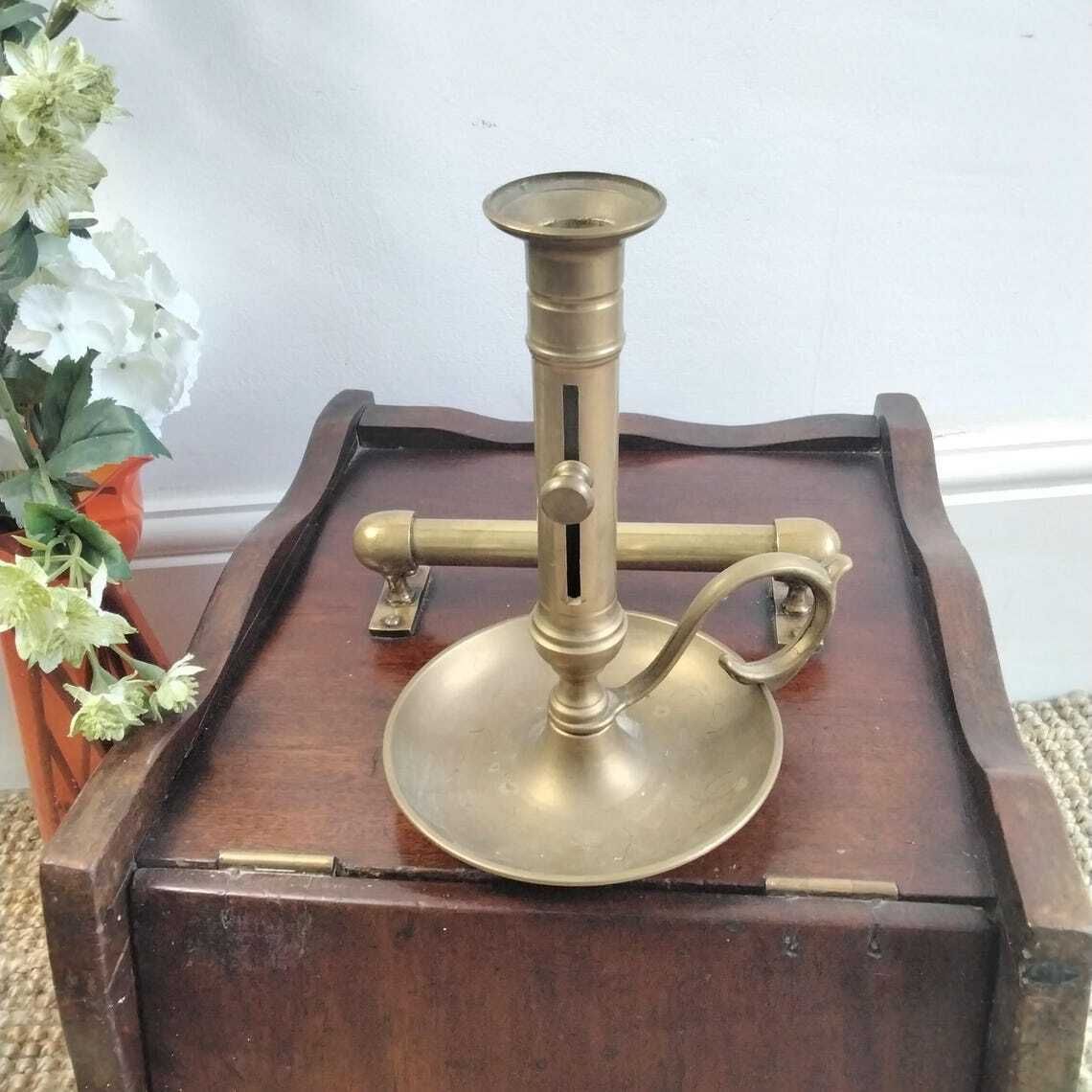French Brass Wee Willie Winkie Candlestick Brass Candleholder photo for sale