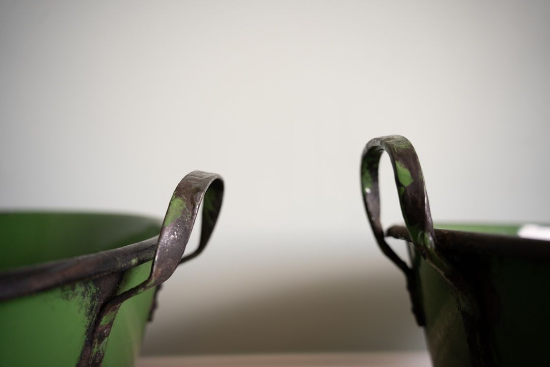 420.0 A Near Pair Of Large Green Galvanised Garden Planters photo