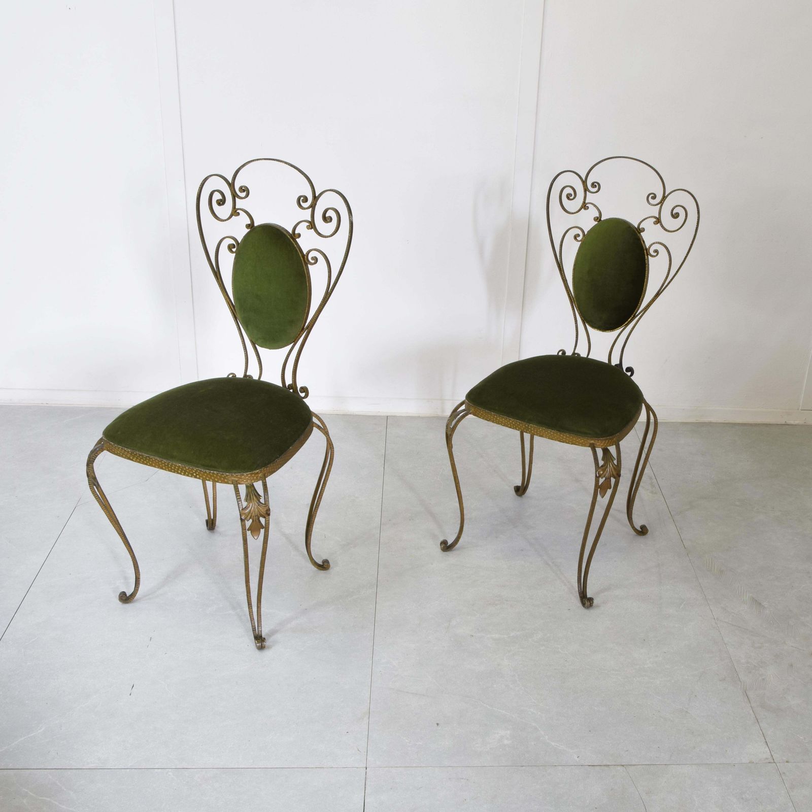 Pier Luigi Colli Set Of Two Chairs In Wrought Iron And Velvet 1950s photo furniture