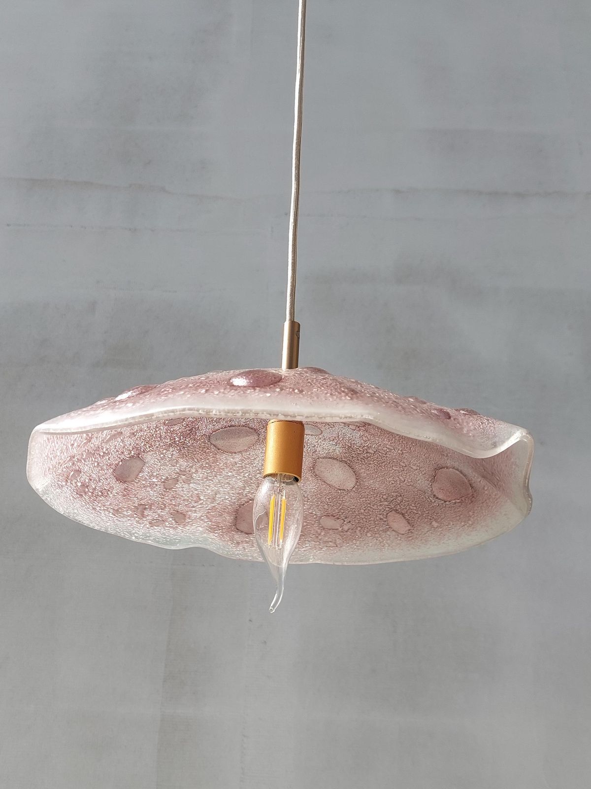 Handmade Pink Murano Glass Pendant Light — Art Glass Ceiling Lamp, Textured Bubble Shade, Modern Vintage Lighting, Statement Glass Lamp photo vinterior