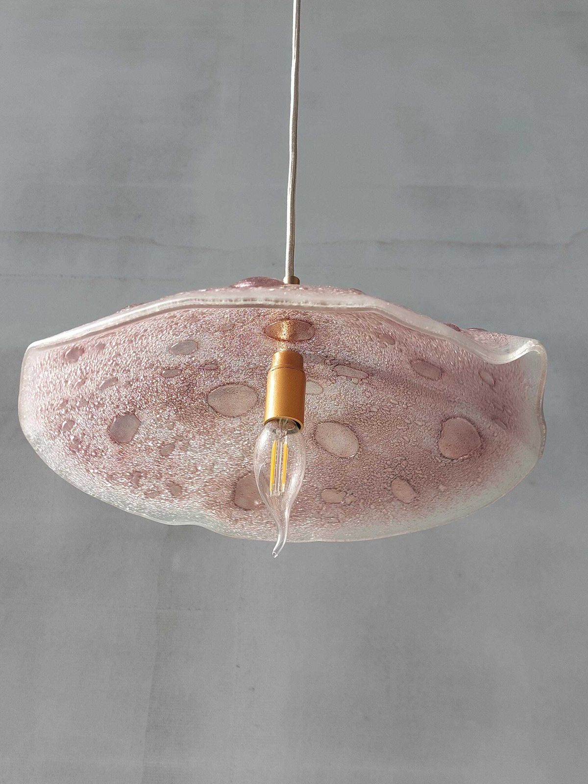 Handmade Pink Murano Glass Pendant Light — Art Glass Ceiling Lamp, Textured Bubble Shade, Modern Vintage Lighting, Statement Glass Lamp photo buy