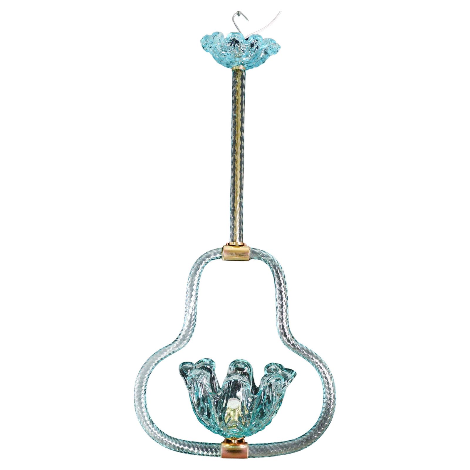 Blu Acquamarine Murano Glass Chandelier By Barovier E Toso Light, 1940s