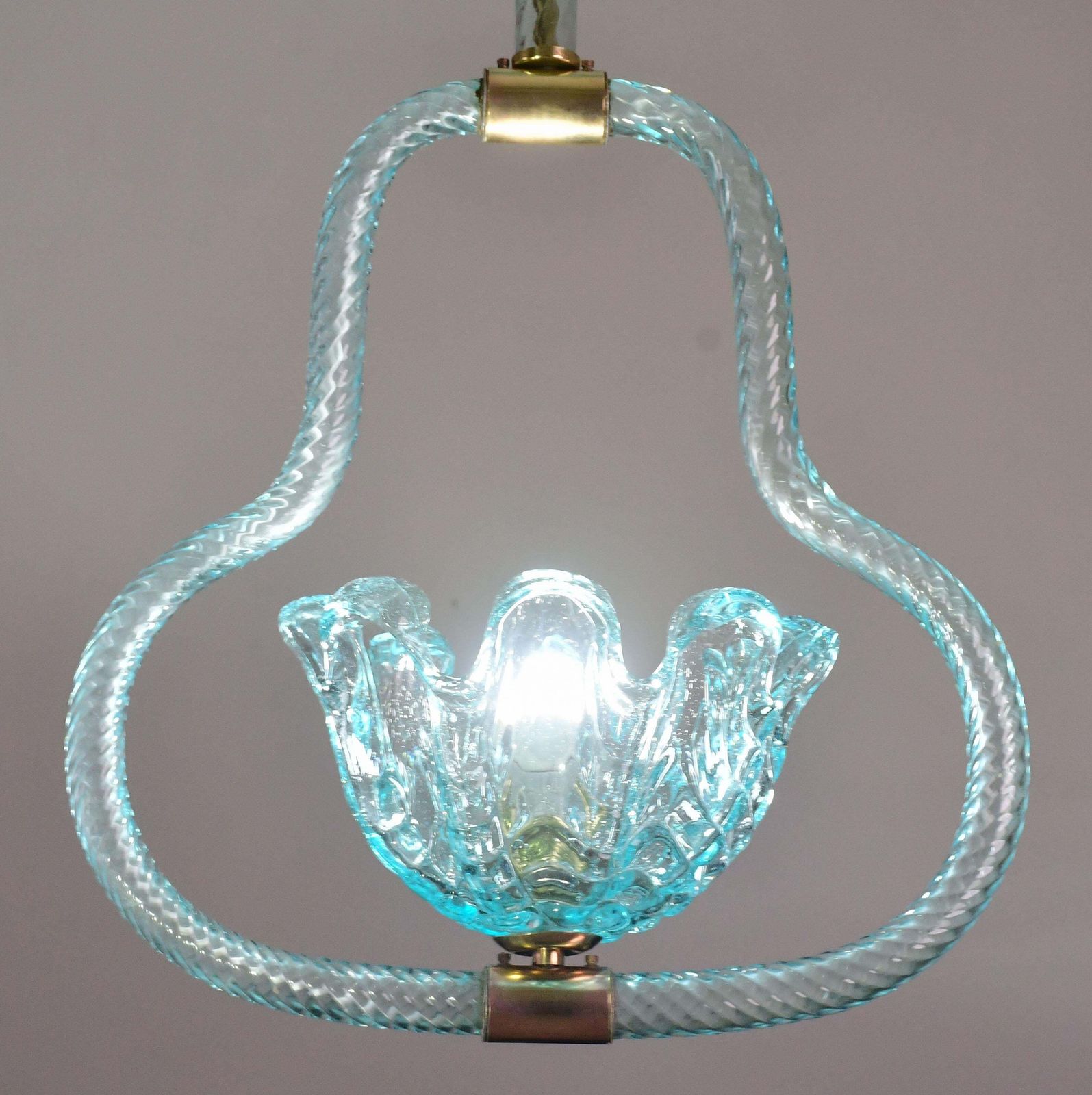 Blu Acquamarine Murano Glass Chandelier By Barovier E Toso Light, 1940s photo for sale