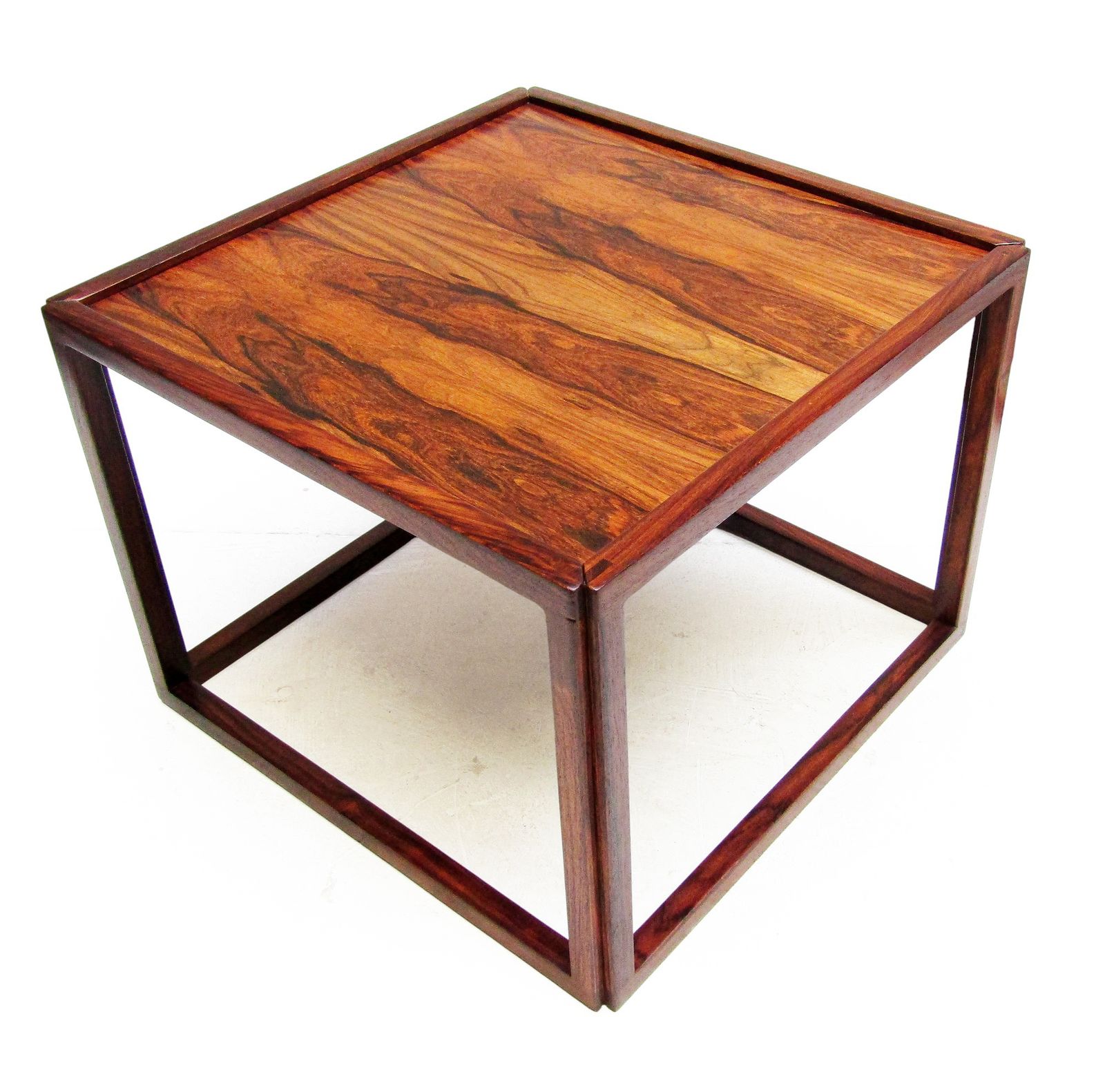 Pair Of Danish Cube Side Tables In Rio Rosewood By Kai Kristiansen photo for sale