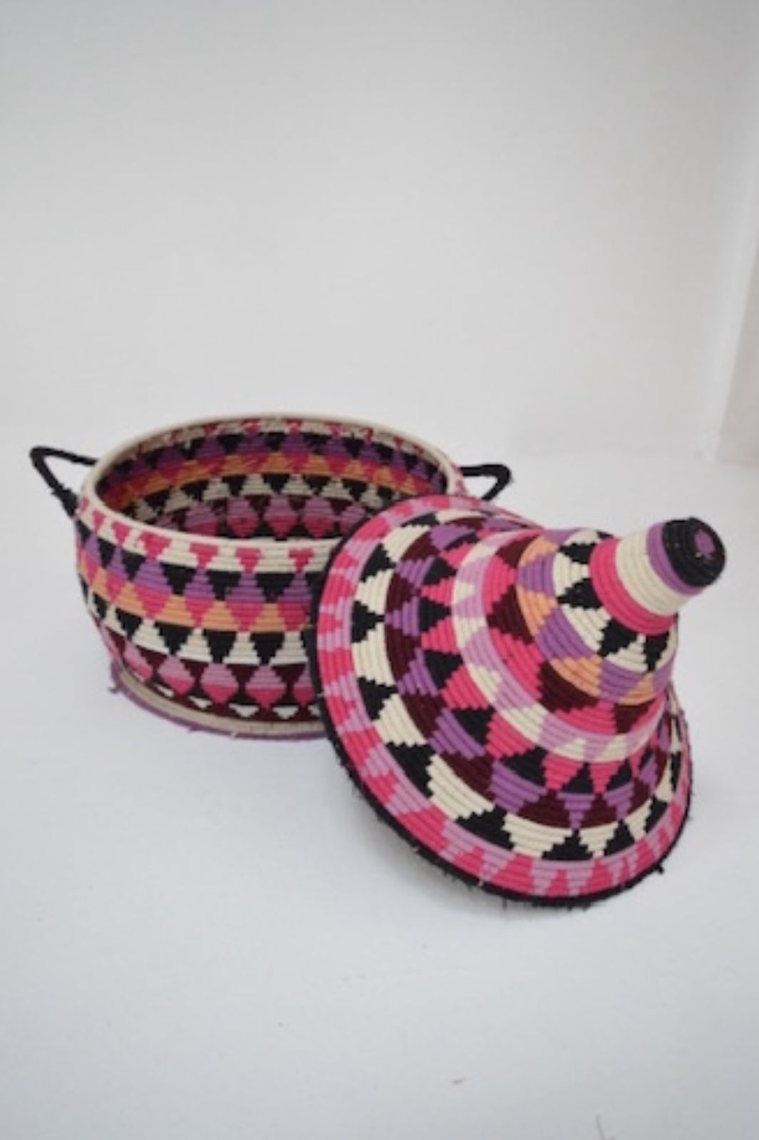 Vintage Berber Basket Handwoven Moroccan Lidded Container photo furniture