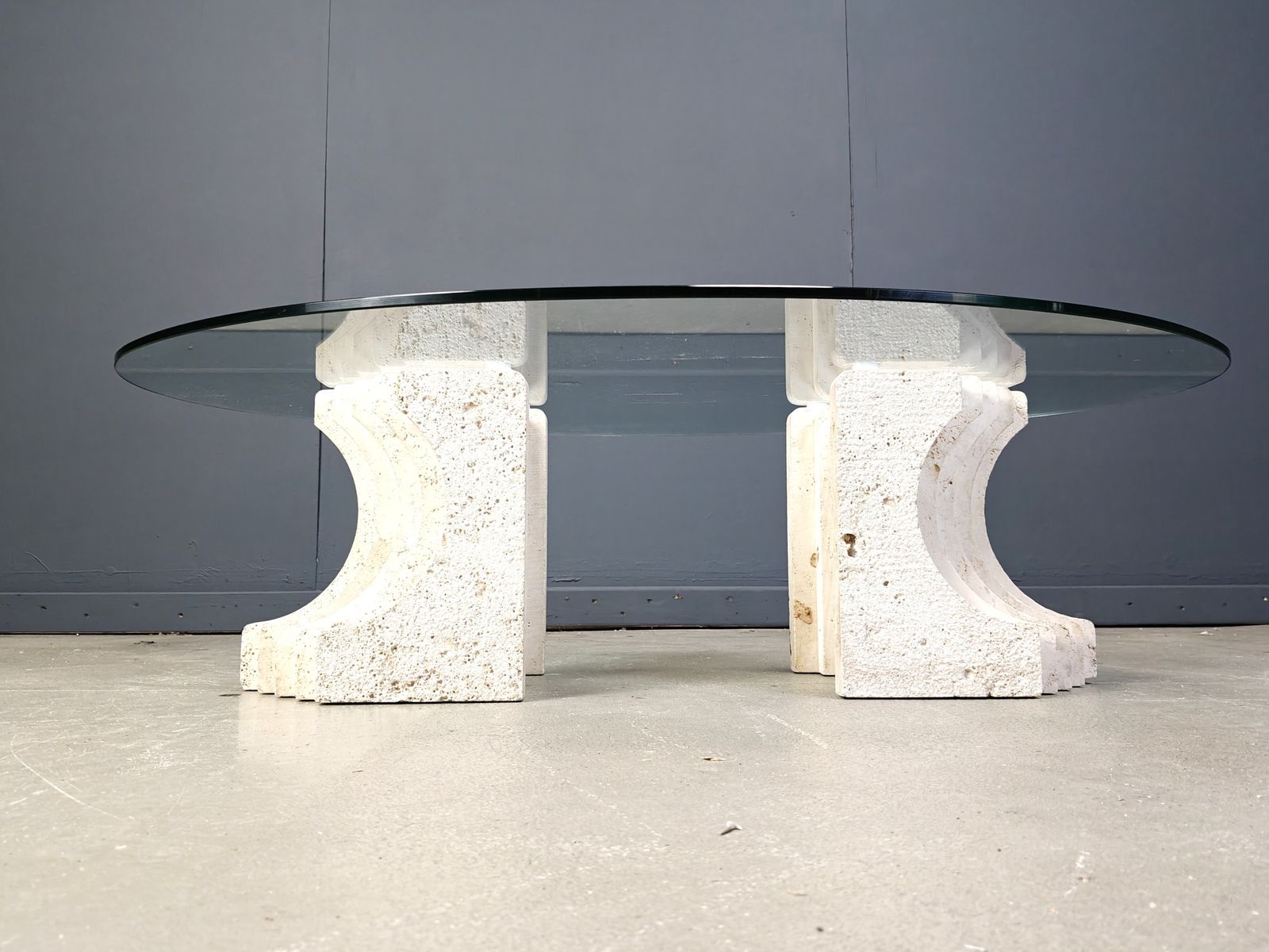 photo for sale Travertine Coffee Table In The Manner Of Carlo Scarpa, 1970s