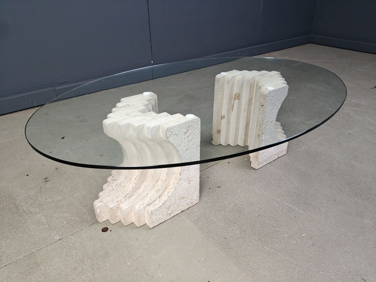 Furniture Travertine Coffee Table In The Manner Of Carlo Scarpa, 1970s photo