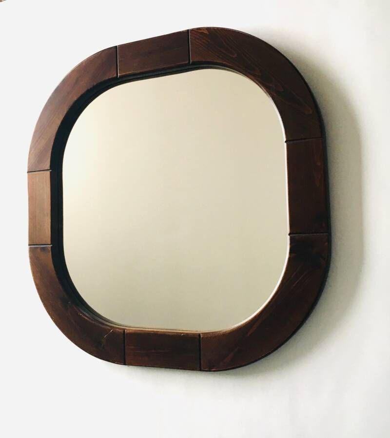 1970's Design Finja Mirror In Stained Pine By Ikea photo for sale